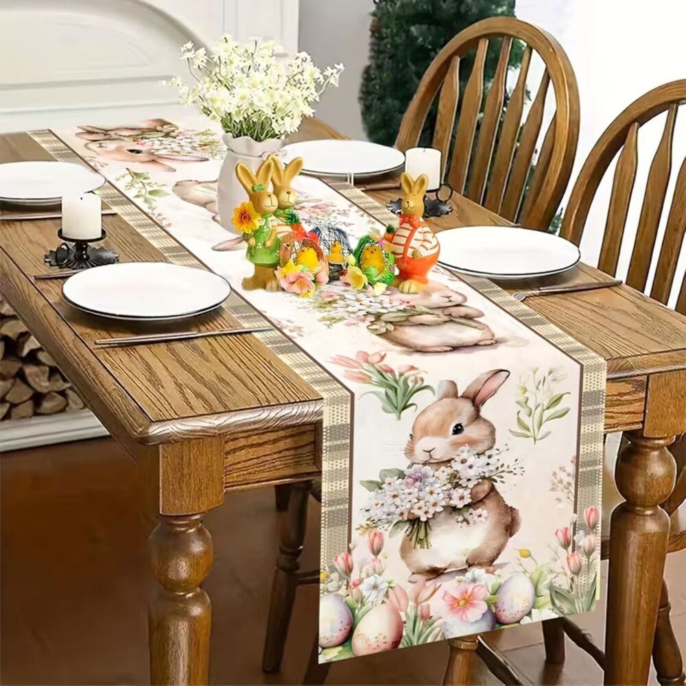 Vintage Style Easter Farmhouse Table Runner Bunny/Eggs, & Floral Patterns